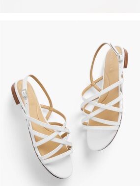 Talbots White Strappy Slingback Sandals with Crossed Leather Straps